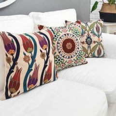 Goblen Dokuma Kırlent Kılıfı 3lü Çini Kombin Set
