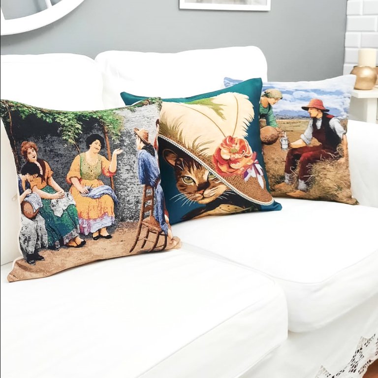 Goblen Dokuma Kırlent Kılıfı 3lü Tablo Kombin Set