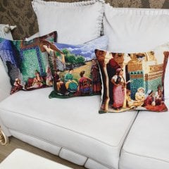 Goblen Dokuma Kırlent Kılıfı 3lü Kombin Set