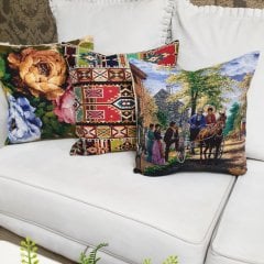Goblen Dokuma Kırlent Kılıfı 3lü Kombin Set