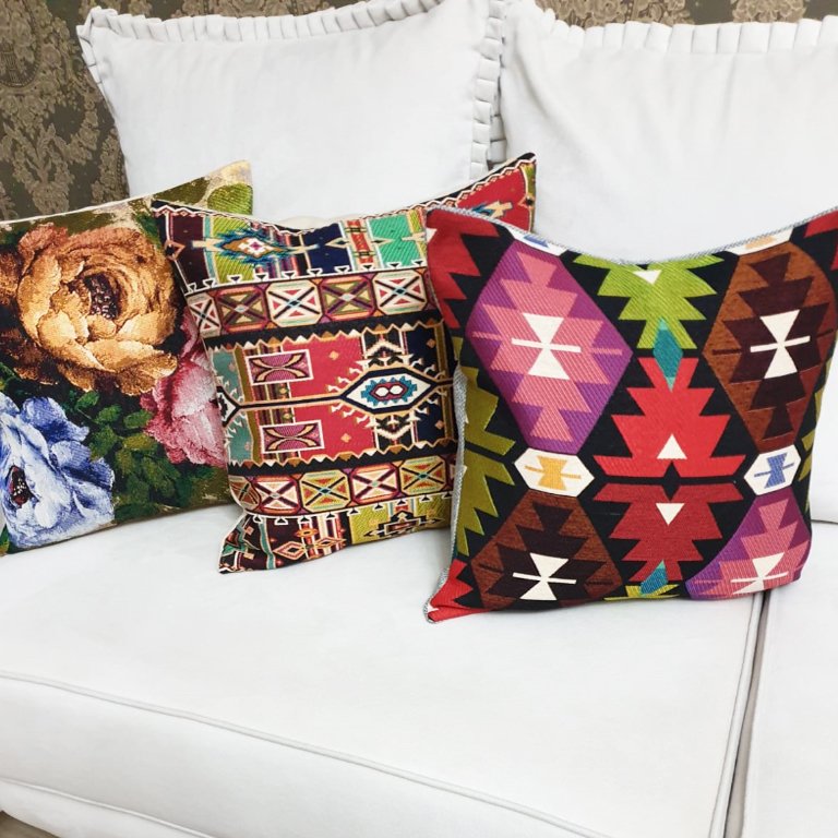 Goblen Dokuma Kırlent Kılıfı 3lü Kombin Set