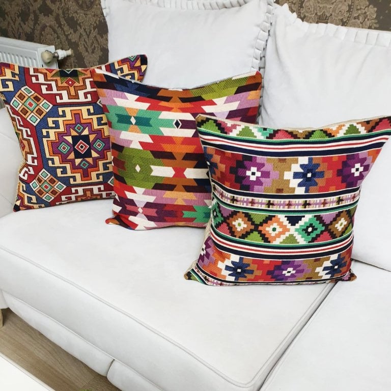 Goblen Dokuma Kırlent Kılıfı 3lü Kombin Set