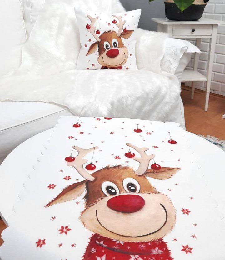 Yılbaşı Temalı Kırlent Kılıfı ve Runner 1+1 Kombin Set