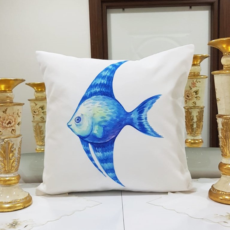 Marin Balık Desenli Kırlent Kılıfı 43x43cm