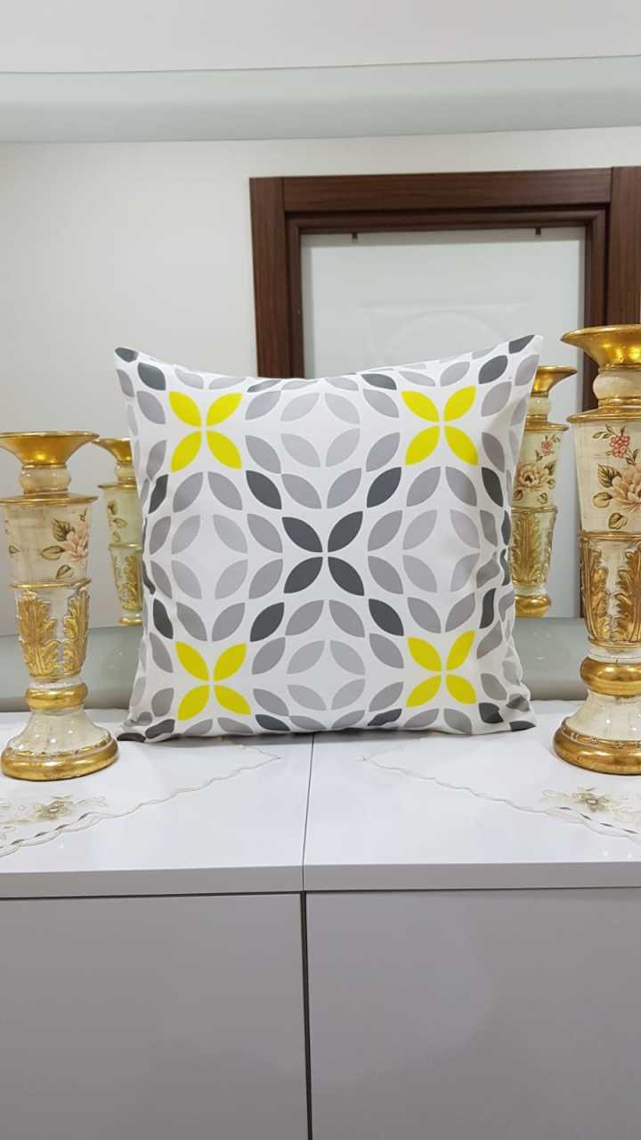 Sarı & Gri Geometrik 3 Boyutlu Bahar Desenli Dekoratif Kırlent Kılıfı