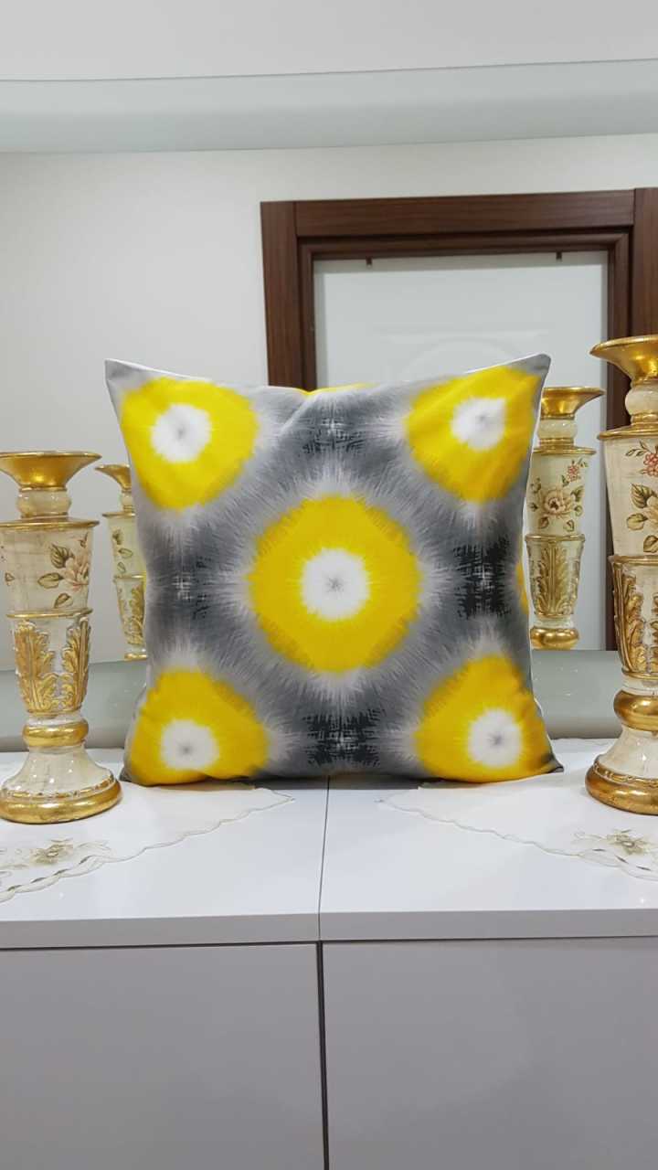 Sarı & Gri Geometrik 5 Köşe Bahar Desenli Dekoratif Kırlent Kılıfı