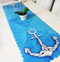 Marin Desen Çapa Dekoratif Runner Örtü 40x140cm