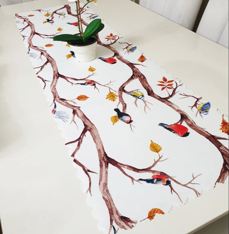 Ağaçtaki Kuşlar Dekoratif Runner Örtü 40x140cm