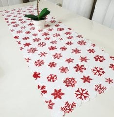 Kırmızı Motifler Dekoratif Runner Örtü 40x140cm