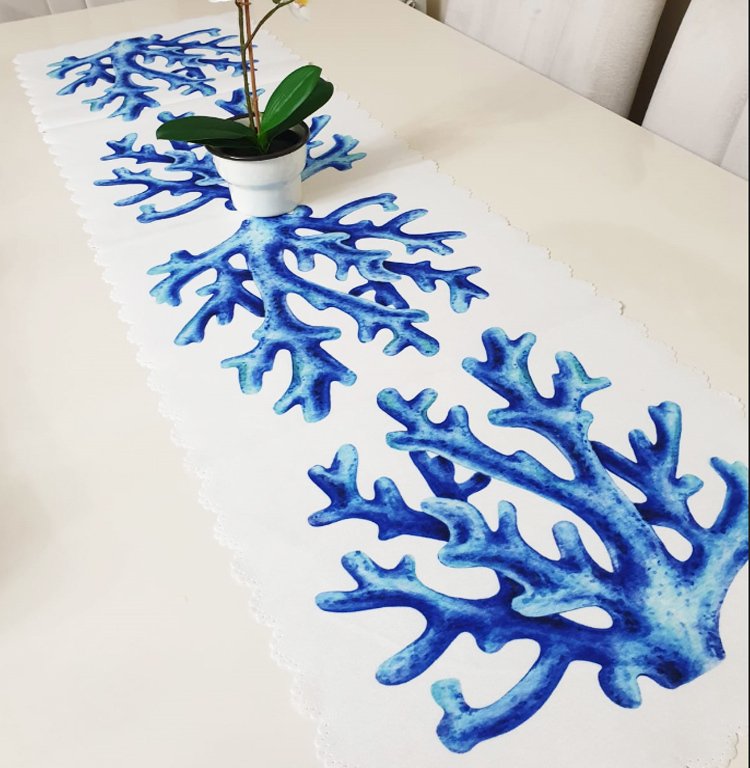 Marin Mavi Mercan Dekoratif Runner Örtü 40x140cm