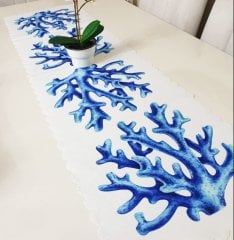 Marin Mavi Mercan Dekoratif Runner Örtü 40x140cm