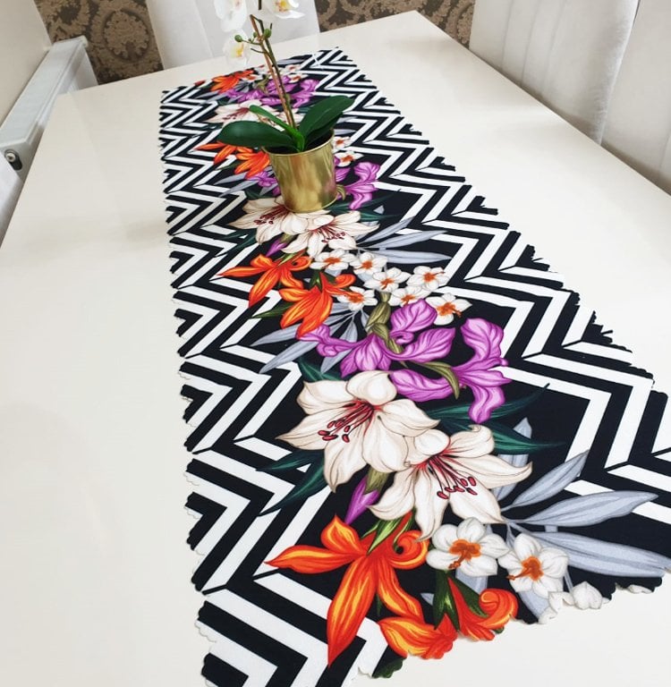 Tropikal Zigzag Dekoratif Runner Örtü 40x140cm