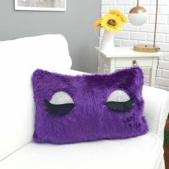 Peluş Kirpik Kırlent Kılıfı Mor 35x55cm