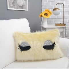Peluş Kirpik Kırlent Kılıfı Sarı 35x55cm