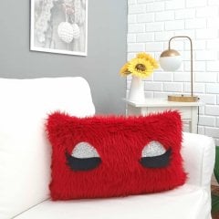Peluş Kirpik Kırlent Kılıfı kırmızı 35x55cm
