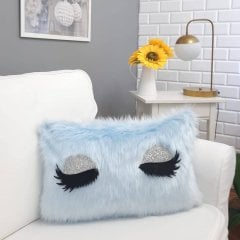 Peluş Kirpik Kırlent Kılıfı Bebe Mavi 35x55cm