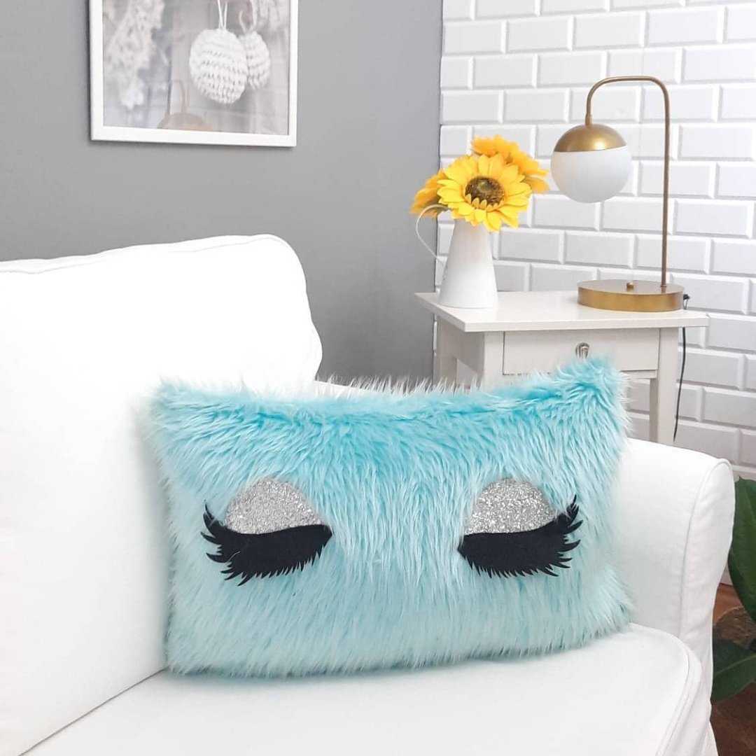 Peluş Kirpik Kırlent Kılıfı Su Yeşili 35x55cm
