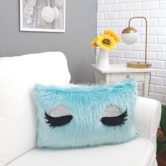 Peluş Kirpik Kırlent Kılıfı Su Yeşili 35x55cm