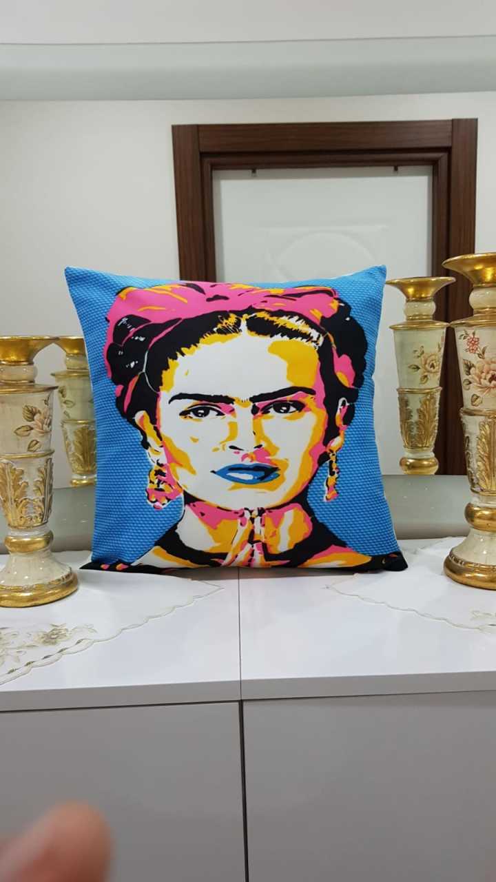 Mavi & Kırmızı  Frida Etnik Desenli Dekoratif Kırlent Kılıfı