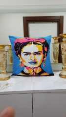 Mavi & Kırmızı  Frida Etnik Desenli Dekoratif Kırlent Kılıfı
