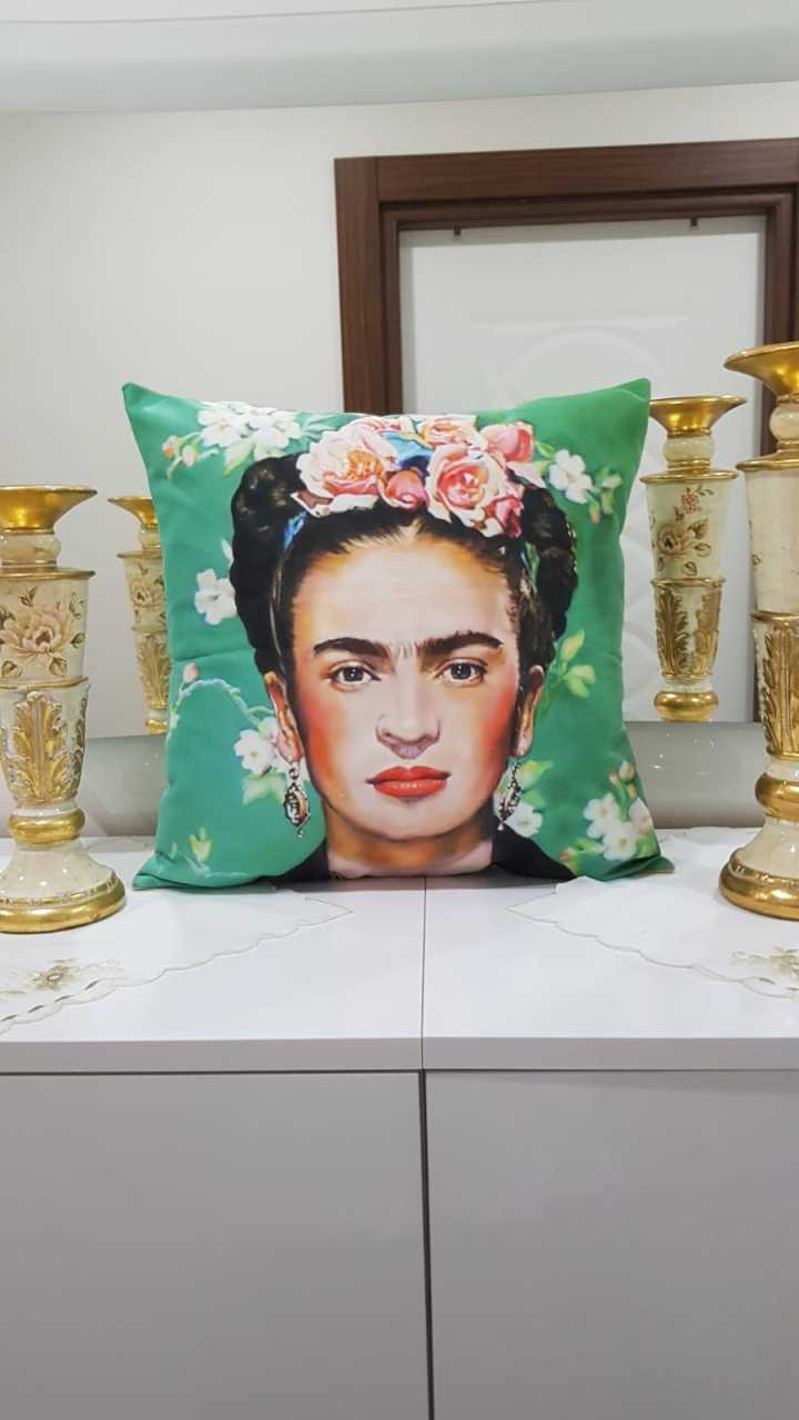 Yeşil & Renkli Çiçekli Frida Etnik Desenli Dekoratif Kırlent Kılıfı