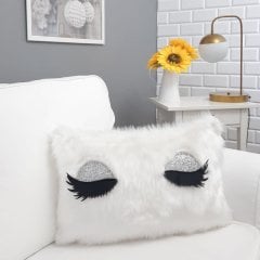 Peluş Kirpik Kırlent Kılıfı Beyaz 35x55cm