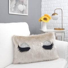 Peluş Kirpik Kırlent Kılıfı Pudra 35x55cm