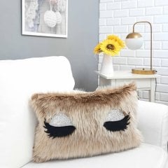 Peluş Kirpik Kırlent Kılıfı Cappucino 35x55cm