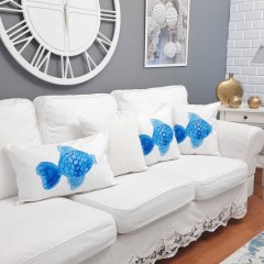 Mavi Balık Desen Kırlent Kılıfı 4 lü Kombin Set