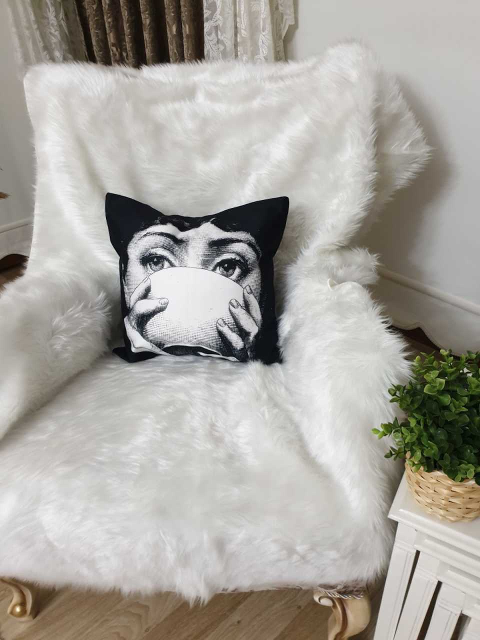 Vintage Fornasetti Desenli Dekoratif Kırlent Kılıfı