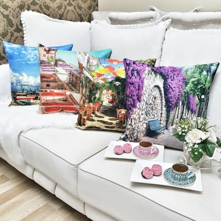 Cunda Desen Kırlent Kılıfı 4lü Kombin Set
