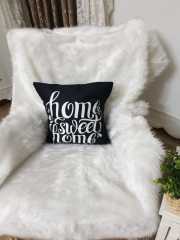 Siyah - Beyaz Home Sweet Yazılı Dekoratif Kırlent Kılıfı
