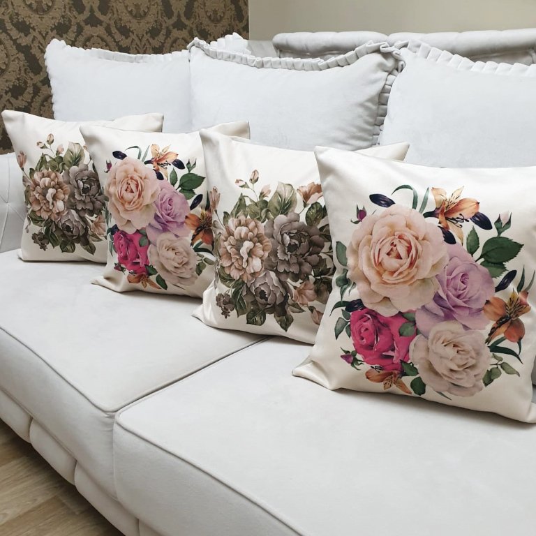 Çiçekli Desen Kırlent Kılıfı 4lü Kombin Set