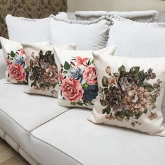 Çiçekli Desen Kırlent Kılıfı 4lü Kombin Set