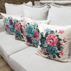 Çiçekli Desen Kırlent Kılıfı 4lü Kombin Set