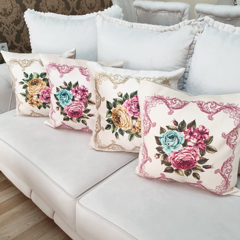 Çiçekli Desen Kırlent Kılıfı 4lü Kombin Set
