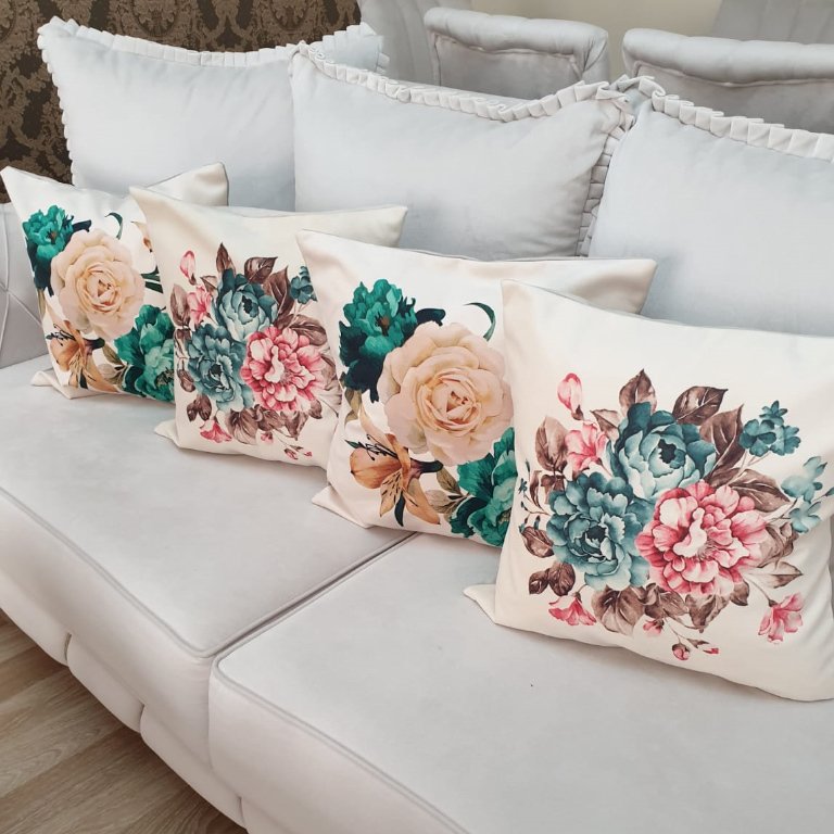 Çiçekli Desen Kırlent Kılıfı 4lü Kombin Set