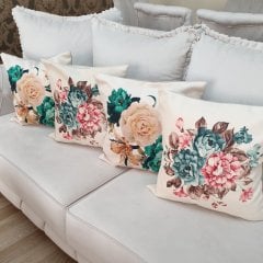 Çiçekli Desen Kırlent Kılıfı 4lü Kombin Set