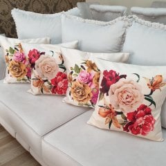 Çiçekli Desen Kırlent Kılıfı 4lü Kombin Set