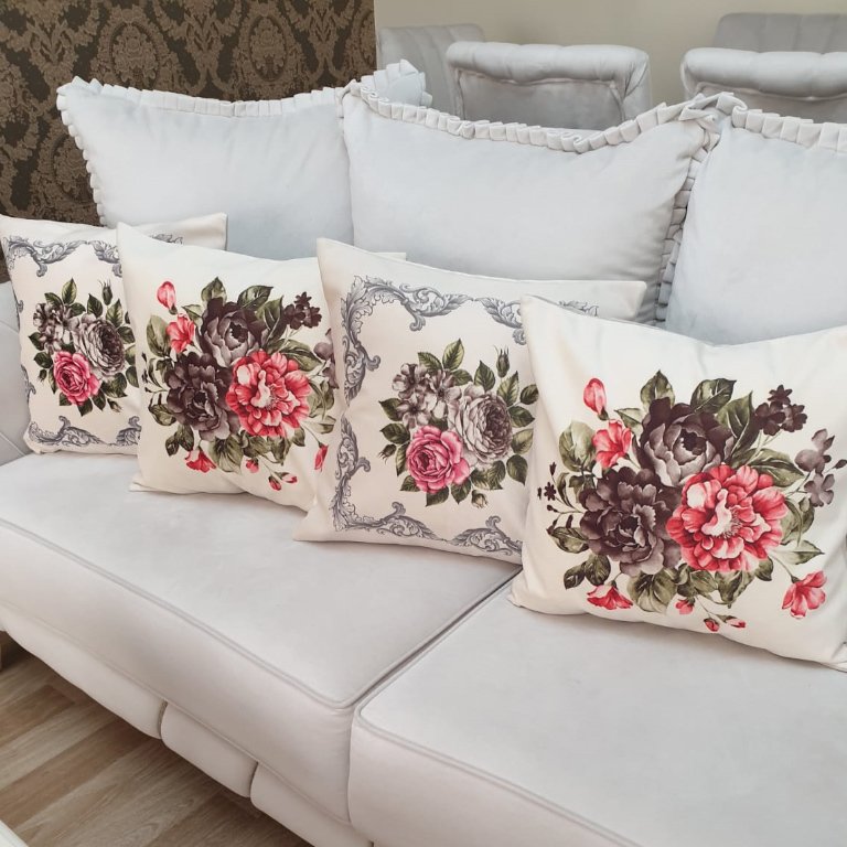 Çiçekli Desen Kırlent Kılıfı 4lü Kombin Set