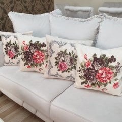 Çiçekli Desen Kırlent Kılıfı 4lü Kombin Set