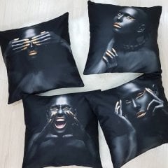 Black Face Kırlent Kılıfı 4lü Kombin Set