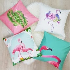 Tropik Desen Kırlent Kılıfı 4lü Kombin Set