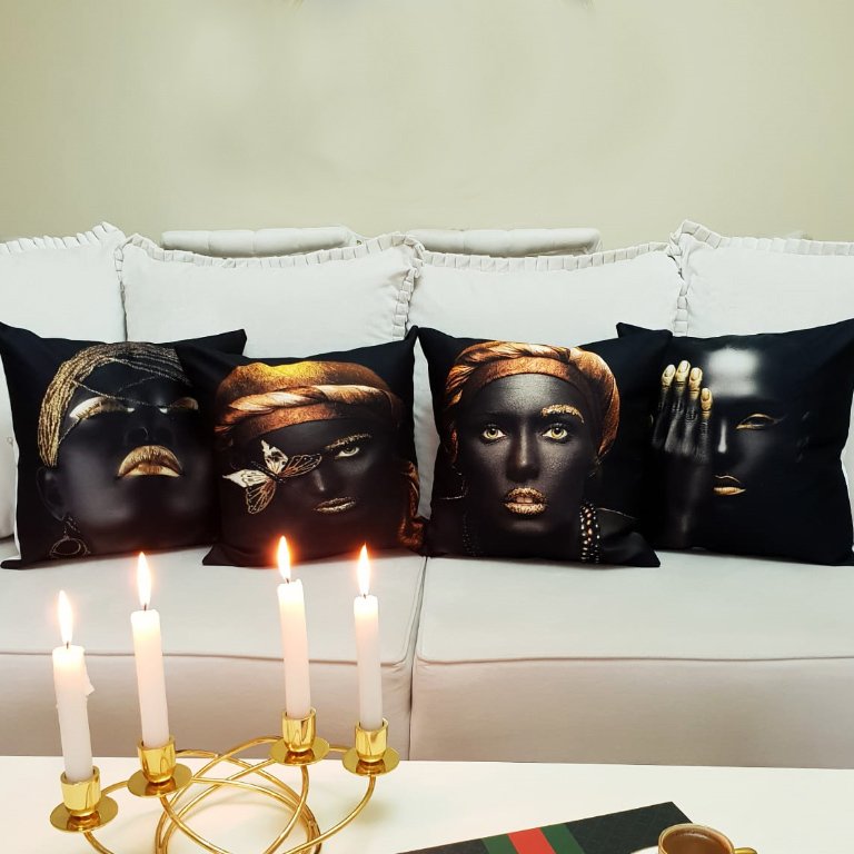 Black Face Desen Kırlent Kılıfı 4lü Kombin Set