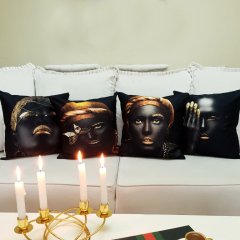 Black Face Desen Kırlent Kılıfı 4lü Kombin Set