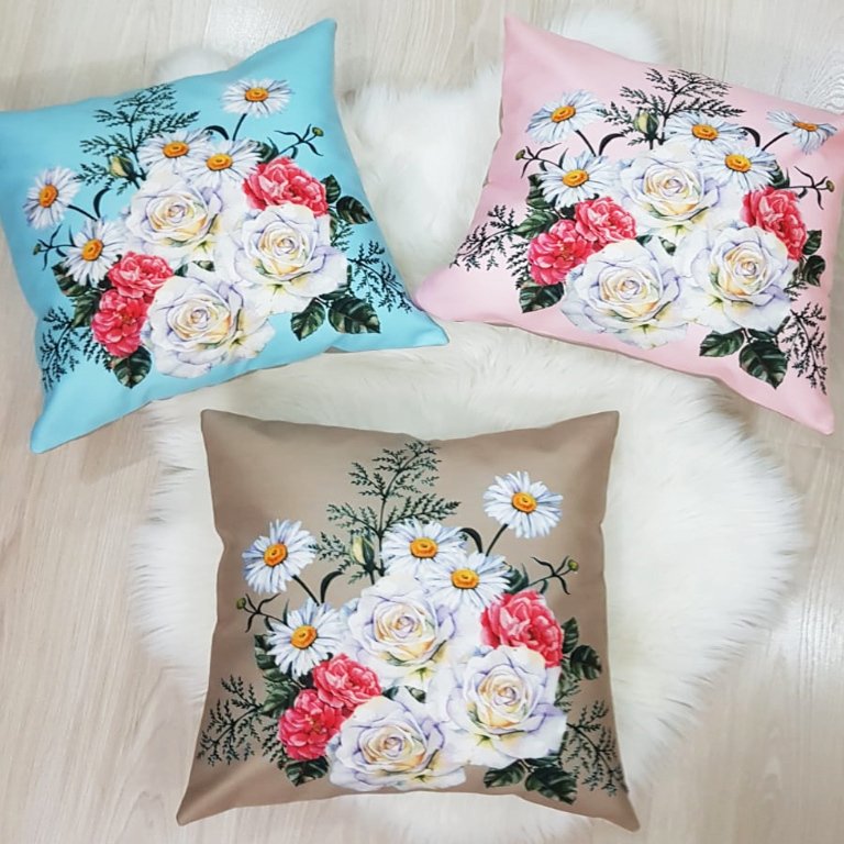 Papatya Desen Kırlent Kılıfı 3 lü Kombin Set