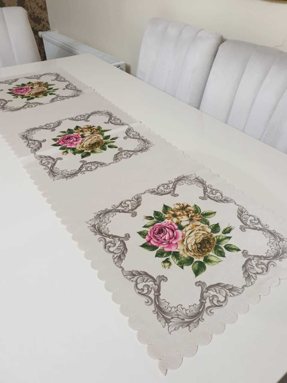 Sarı& Pembe Desenli Çiçekli - Asos Çiçek Dekoratif Runner Örtü
