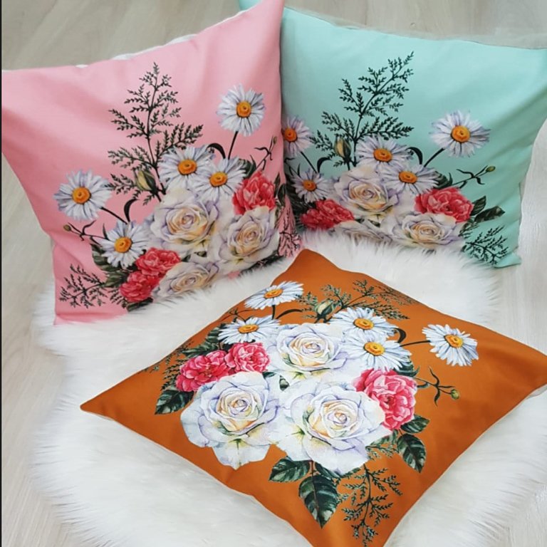Papatya Desen Kırlent Kılıfı 3 lü Kombin Set