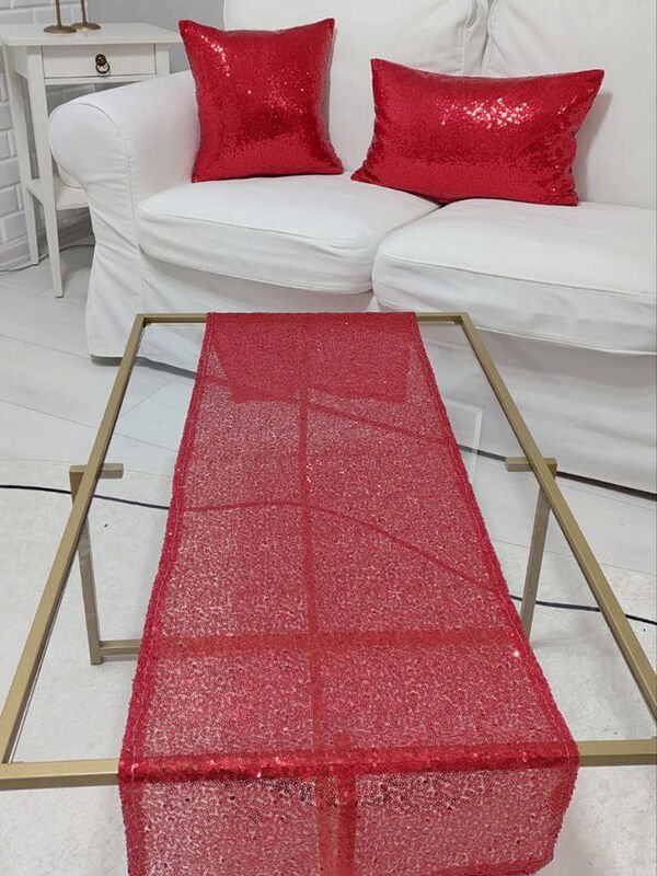 Pul Payetli 3mm Kırlent Kılıfı Runner Kombin Set