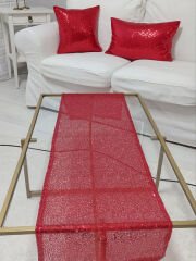 Pul Payetli 3mm Kırlent Kılıfı Runner Kombin Set